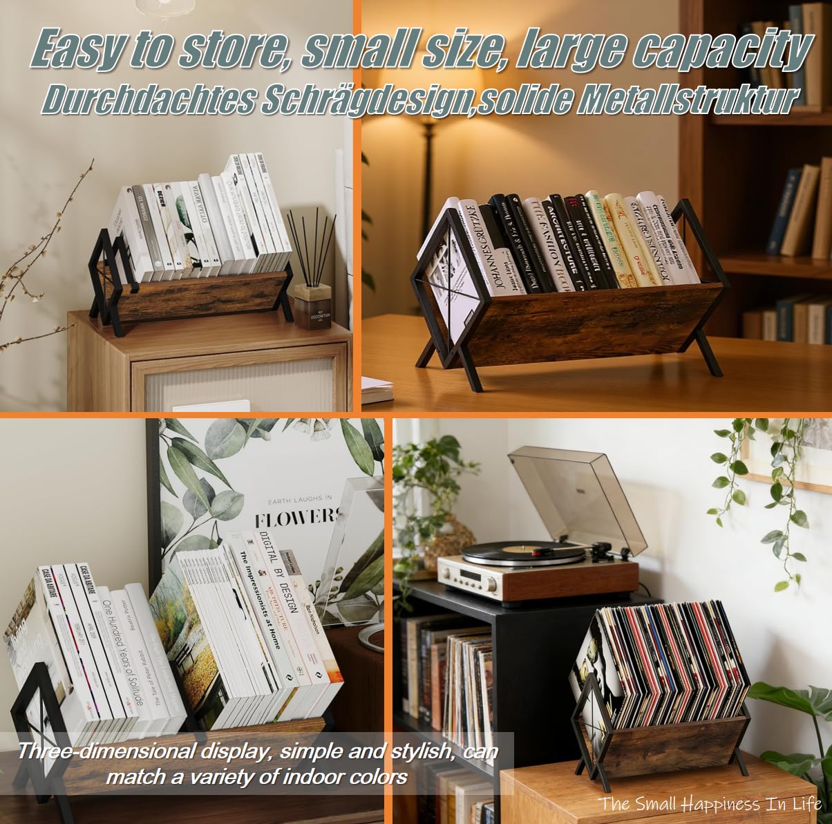 Schallplatten Aufbewahrung,cd Regal,schallplatten Regal Schallplattenständer&Vinyl Halter bücherregal klein für bis zu 80 LPs–CD & Buch Organizer–Schreibtisch Regal für Bücher, Magazine
