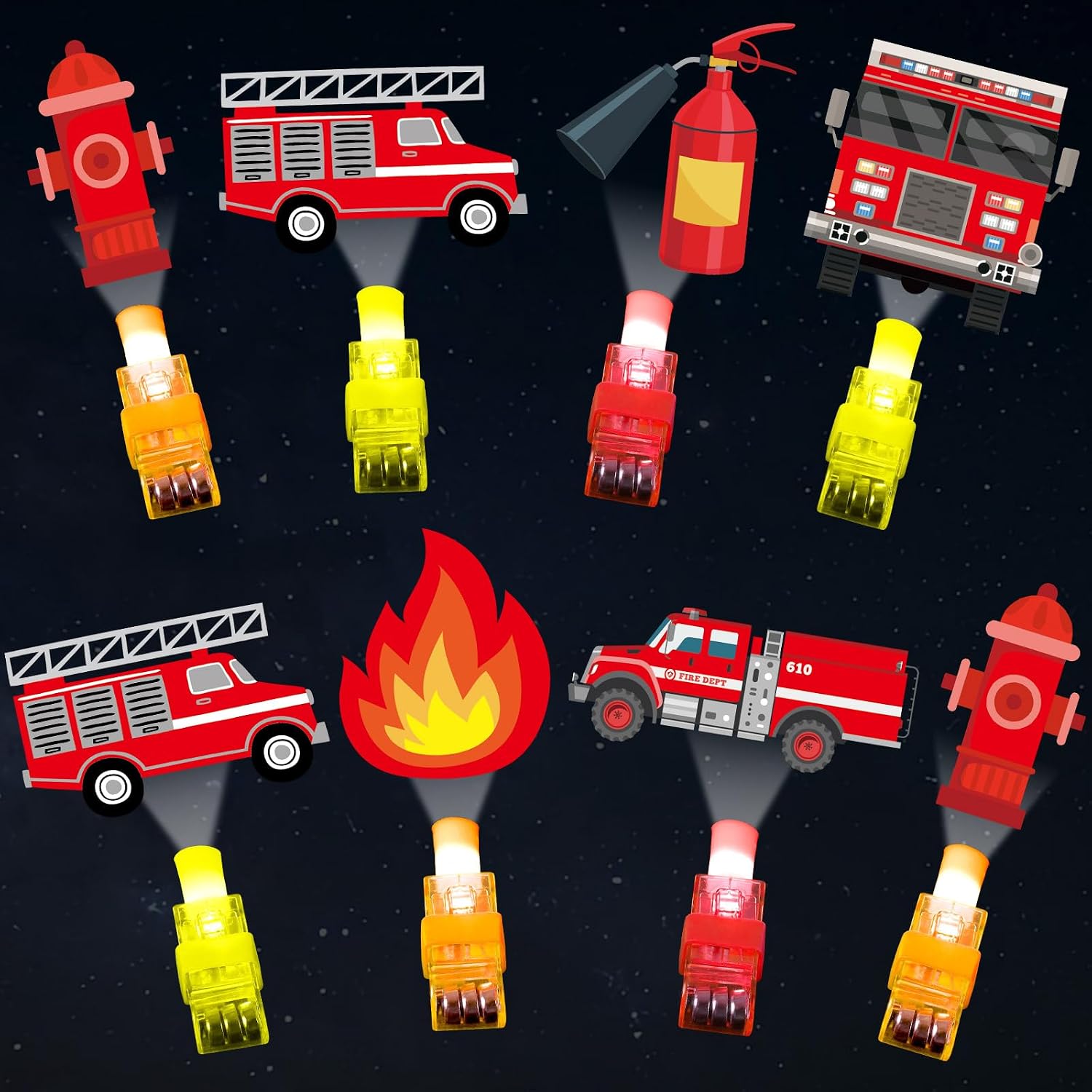 36Pcs Firetruck LED Finger Lights Fire Fighting Party Favors Glow in the Dark Light Up Finger Lights Themed Toys Bulk for Kids Birthday Party Goodie Bag Stuffer Classroom Prizes Gifts