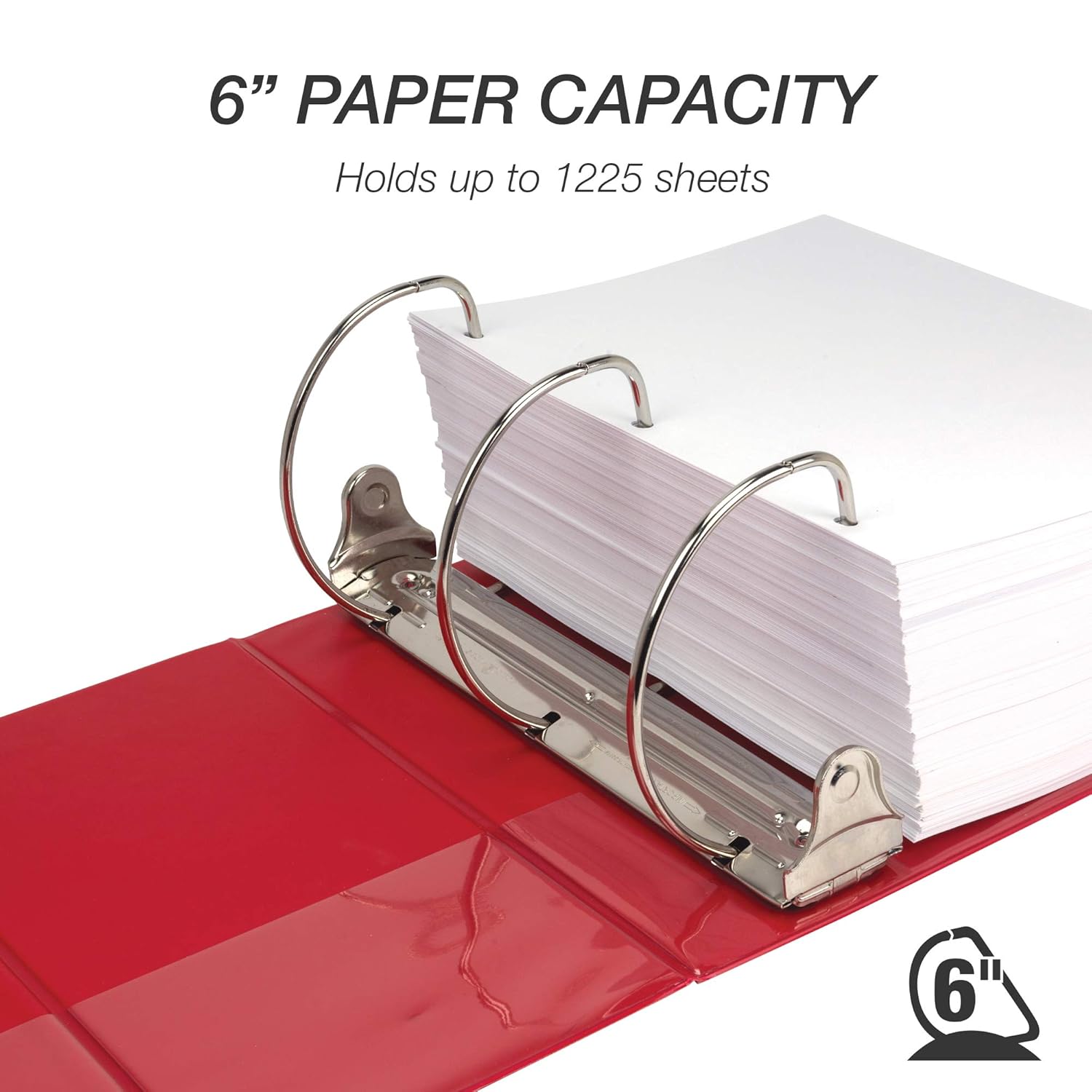 Samsill Durable 6 inch 3 Ring Binder, Locking D Ring 100% Recycled Chipboard, Red
