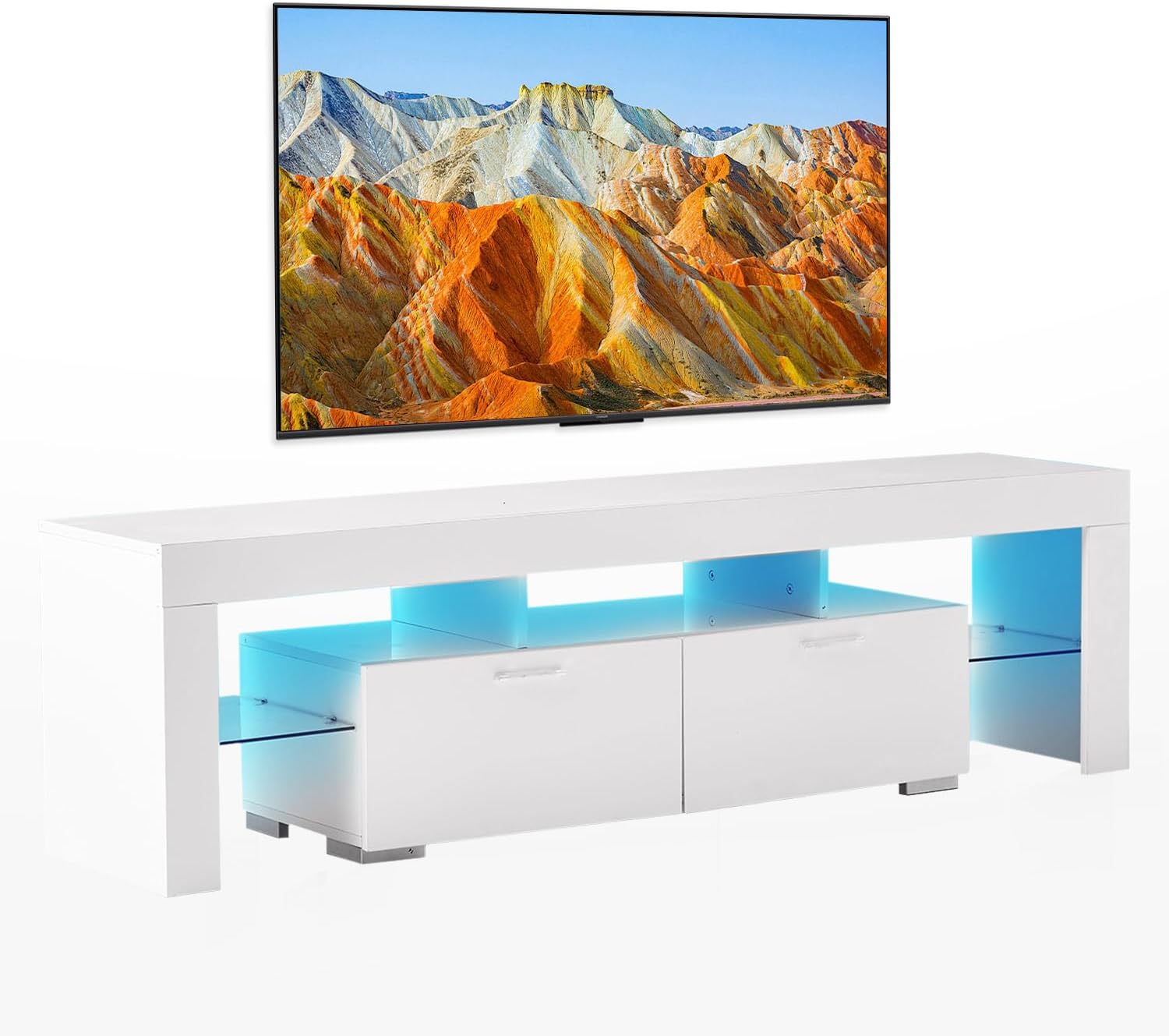 LED TV Stand for 65/70/75 Inch, Entertainment Center With Storage Drawer, Industrial Console Table for Living Room and Bedrooms, Black