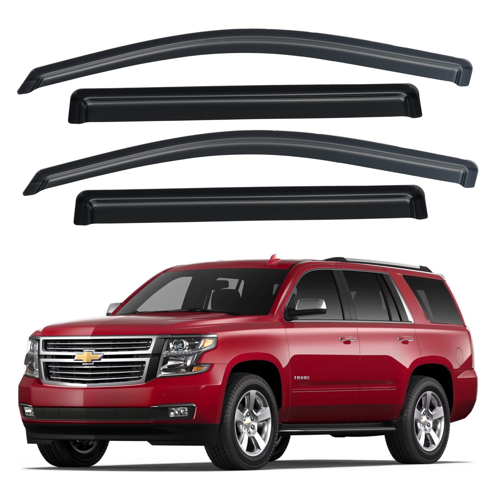YQAUTEC Window Visors Rain Guards Shield for 2015-2020 Chevy Tahoe/GMC Yukon(Not for XL or Denali), Out-Channel Window Wind Deflectors Vent Rain Visors Shades for 15-20 Cadillac Escalade(Not for ESV)