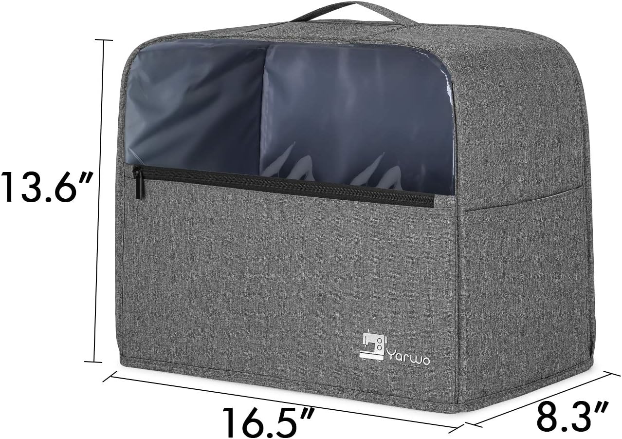 Yarwo Visible Sewing Machine Cover with Top Handle and Pockets, Heavy Duty Dust Cover for Most Standard Sewing Machines and Accessories, Gray