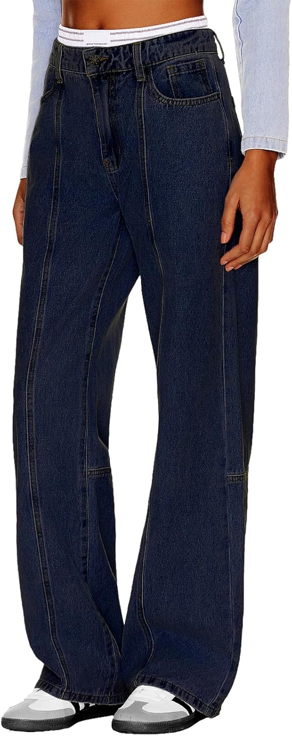 MARIASHA Women's Wide Leg Jeans High Waisted Stretchy Buttoned Zimbaplatinum Denim Pants - Image 5