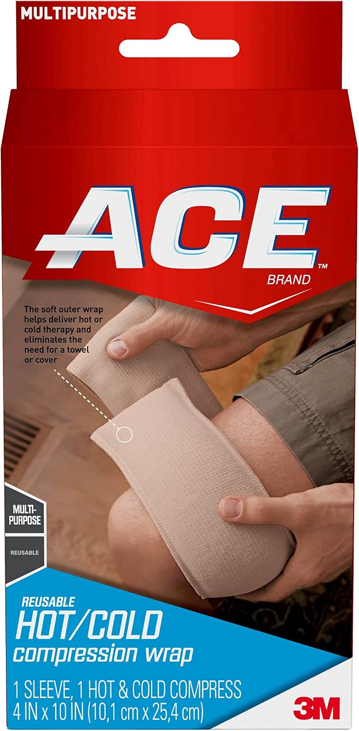 ACE Brand Knitted Cold/Hot Compress Wrap, Reusable, Beige, 1/Pack