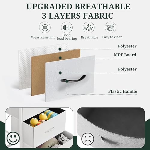 Miniatura 6 de Mesita de noche, pequeña cómoda de 2 cajones mesa auxiliar muebles de cabecera, contenedores de tela con superficie de madera para dormitorio,