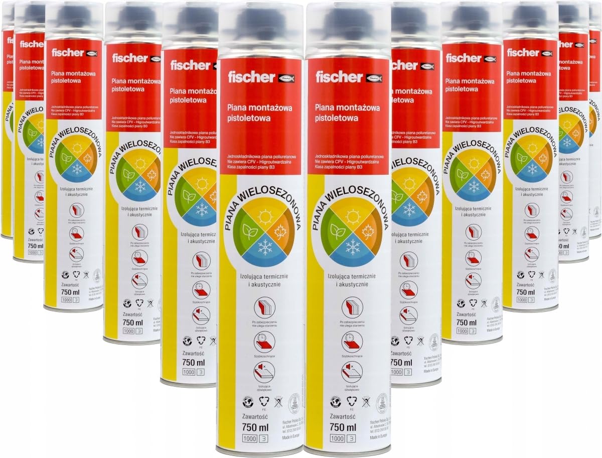 12 x 750 ml fischer Pistolenschaum PUP AS 750 B3 Mousse expansive pour pistolet – 750 ml, Mousse pour pistolet