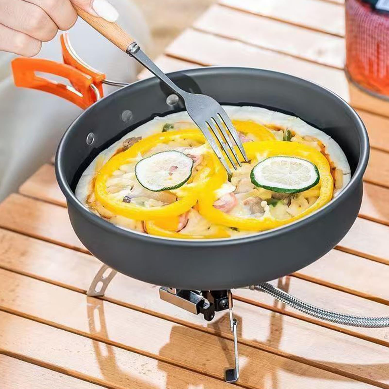 Zestaw Kuchenny Turystyczny Patelnia I Garnek Ze Składaną Rączką I Powłoką | Aluminiowy Zestaw Kuchenny na Camping oraz Wyprawy Do Domu Kuchni Wędrówek Wędkarstwa Survivalu