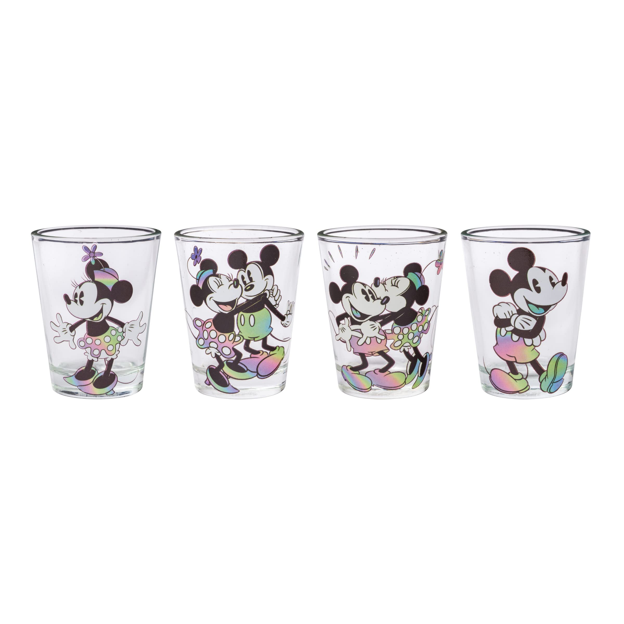 Silver Buffalo Mickey Minnie Rainbow Warp Mini-Glas-Set, 42,5 ml, 4 Stück