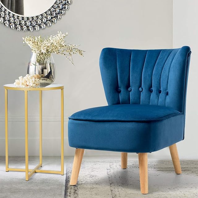 Multigot Velvet Accent Chair, Single Upholstered Chair with Footstool, Armless Occasional Leisure Sofa Chair for Living Room, Bedroom and Office (Blue, no Footstool)
