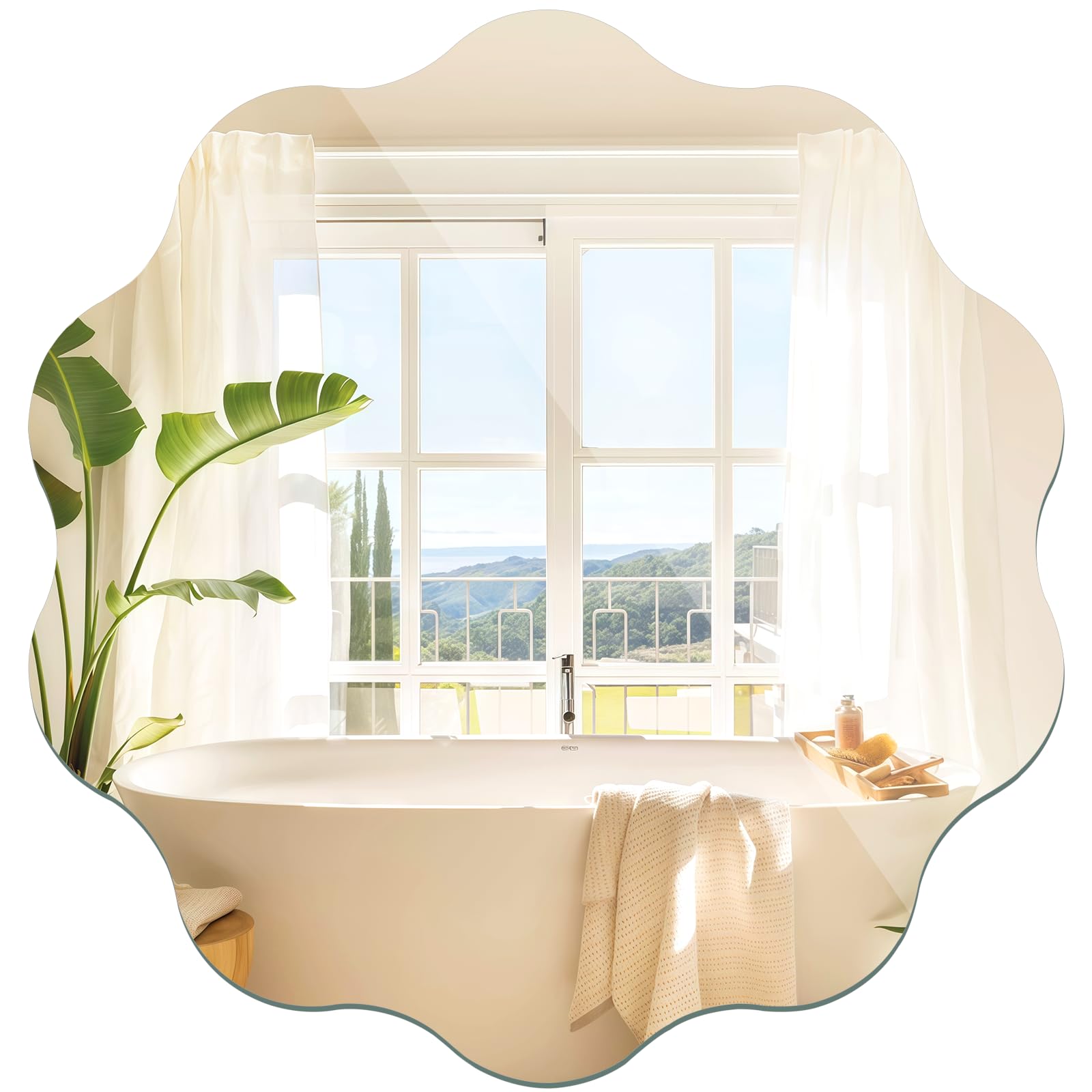 TSKDKIT Wall Mirror 30 cm Stick On Mirror for Walls, Self Adhesive Frameless HD Glass Mirrors Wavy Mirrors for Bathroom, Hallway, Bedroom