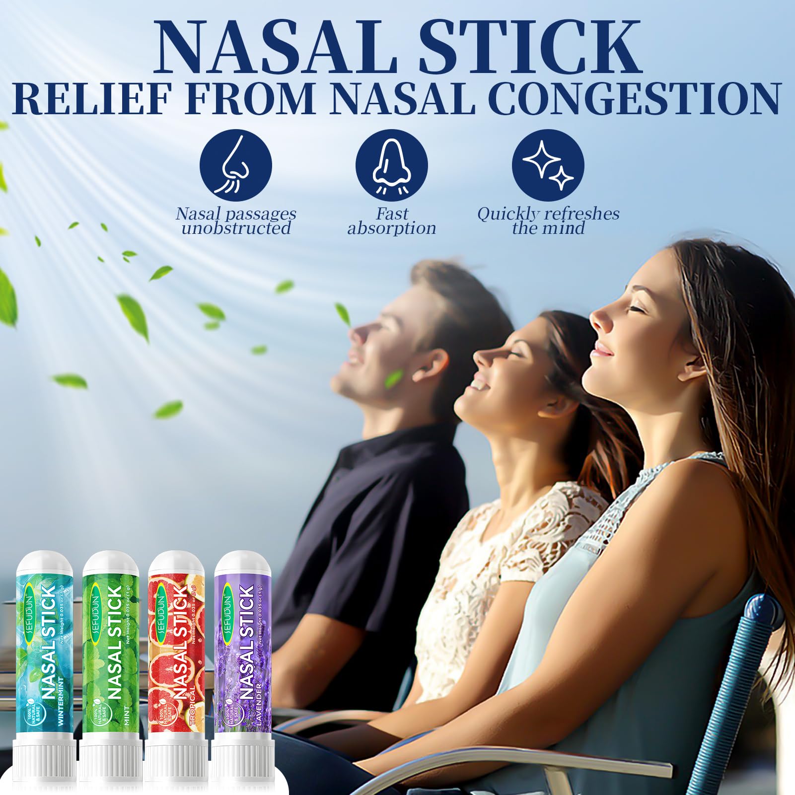 Nasal Stick 4 Pack, Bastone Nasale Agli Oli Essenziali, Inalatore Nasale per Aromaterapia Alla Menta, Rapido Sollievo dal Naso Chiuso,Effetto Fresco Lenitivo,Migliora la Concentrazione