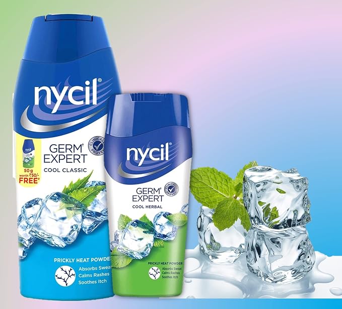 Nycil Prickly Heat Powder,ऑफर 150gm+50gm Free ऑफर Nycil Cool Powder,Assorted Fragrances (Germ Expert Cool Classic,कूल क्लासिक)