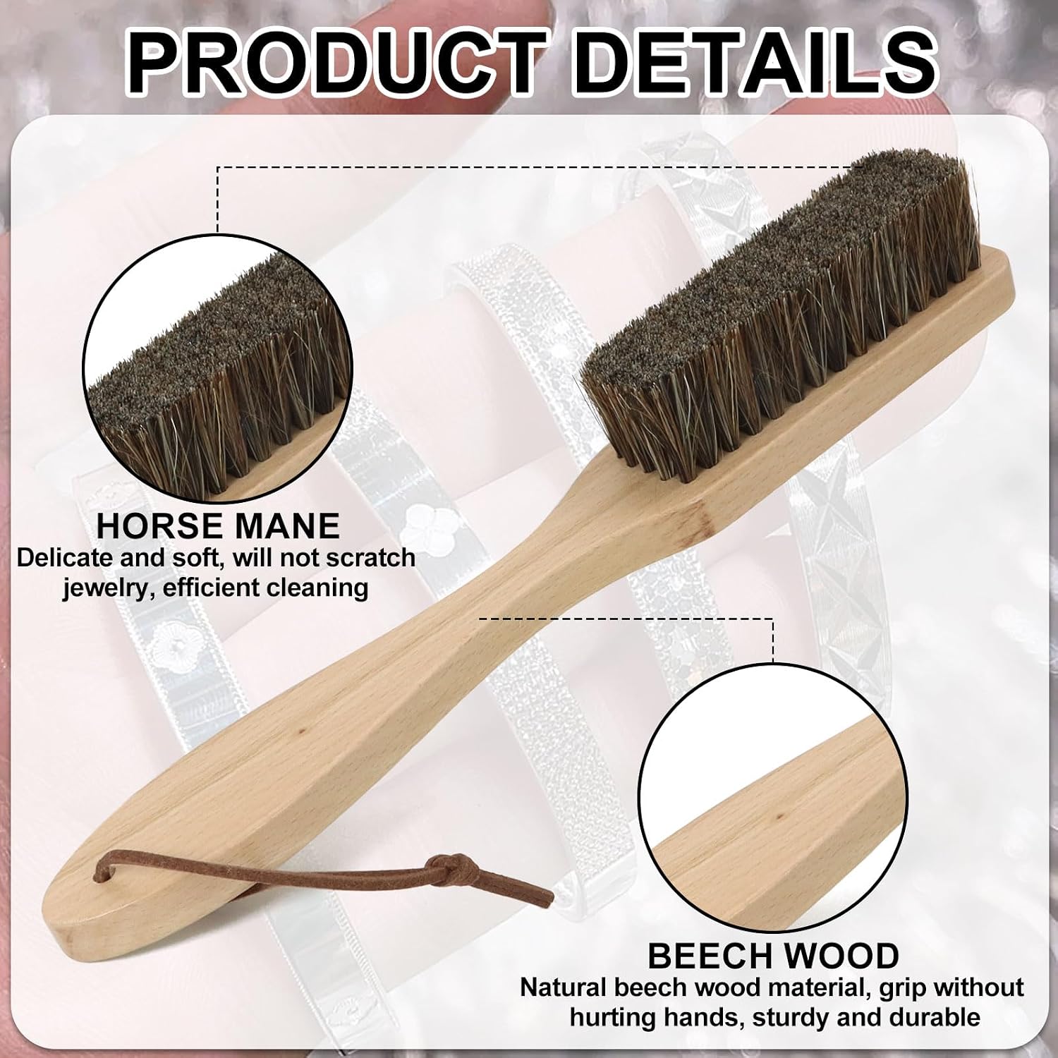 2PCS Horsehair Silver Brush with Polishing Cloth Horsehair Detailing Cleaning Brushes Cleaning Brush Set for Silverware Jewelry Plateware