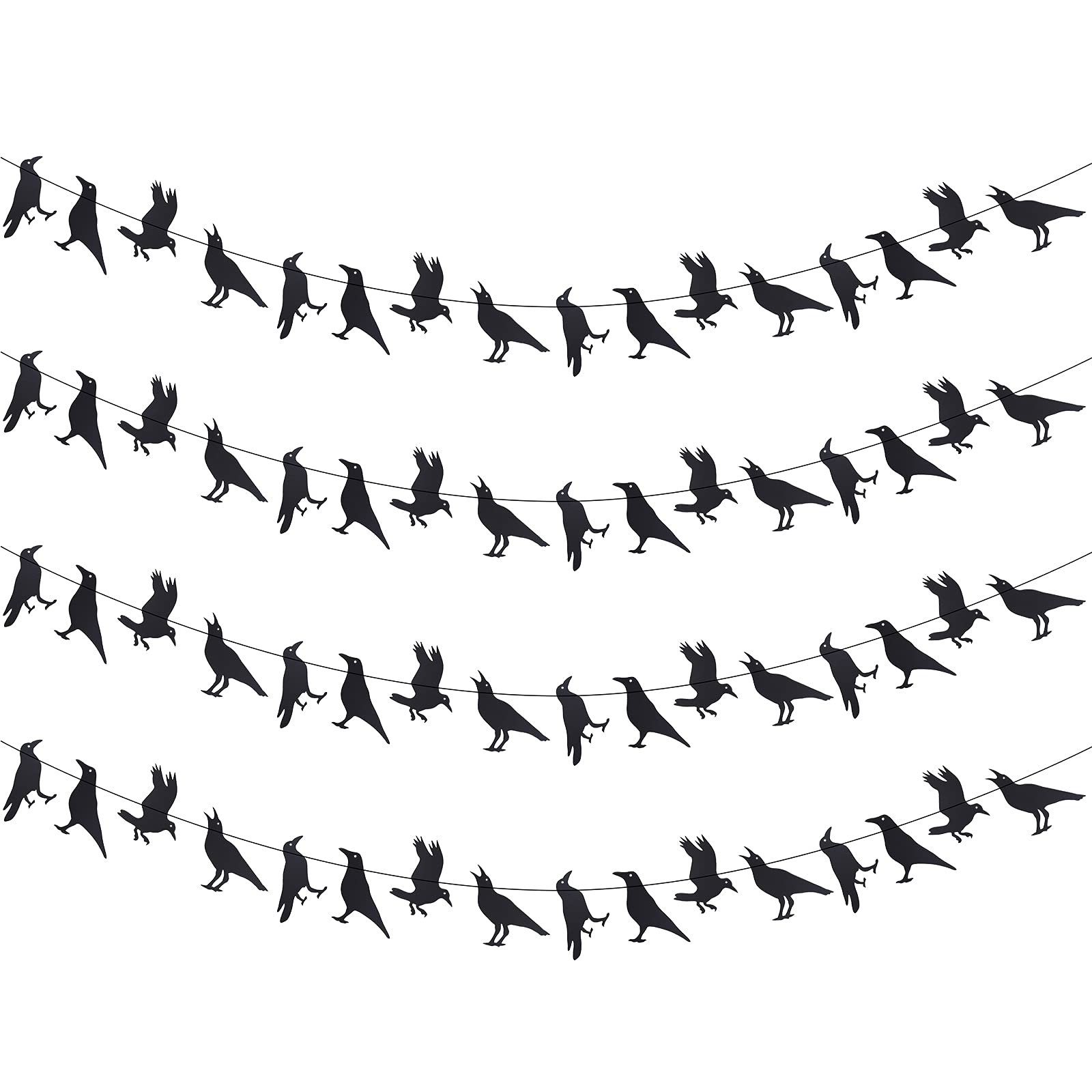 jiebor 4Pcs Halloween Paper Garland Banner Crow Streamers Hanging Ornaments Party Supplies for Halloween Party Home Classroom Office Door Wall Fireplace Decorations Black