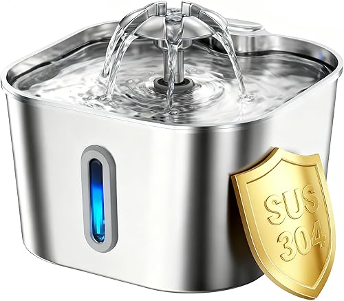 Fuente de agua de acero inoxidable para gatos de 74 oz2.2 L, fuente automática para beber mascotas con filtro, dispensador de agua interior para