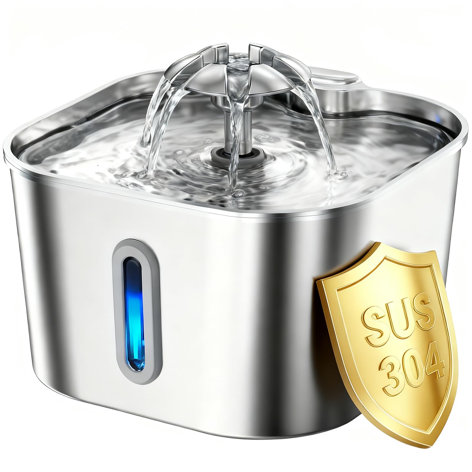 Wonder Creature Cat Water Fountain Stainless Steel, 74oz/2.2L Automatic Quiet Cat Drinking Fountain, Indoor Water Dispenser for Cats, Kittens, Small Dogs and Pets, Circulating Pet Water Fountain