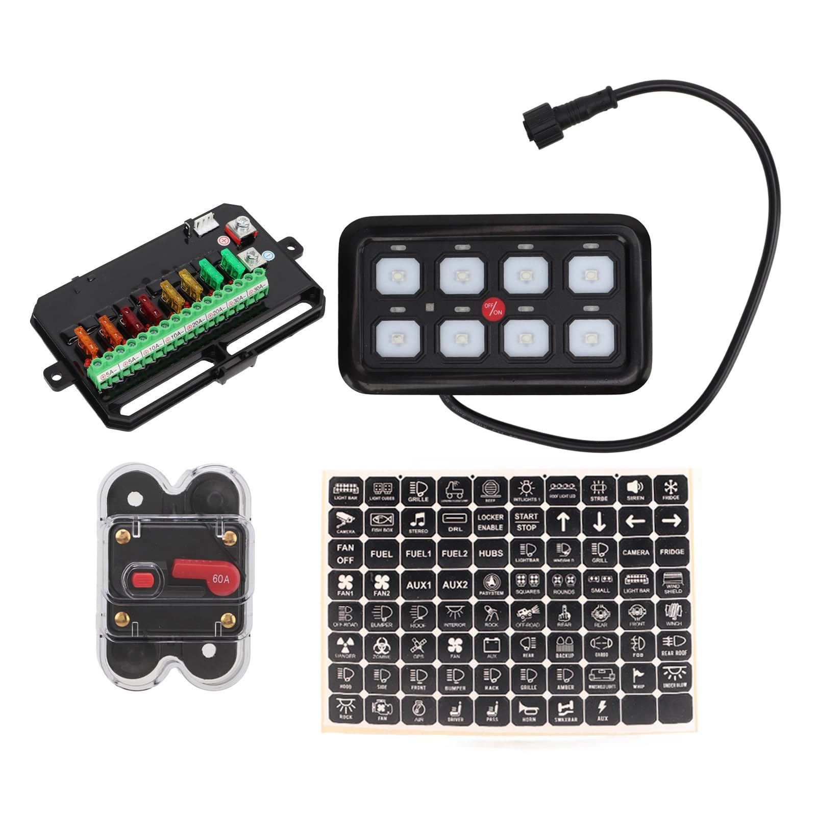 Panel Przełączników Samochodowych LED, Automatyczne ściemnianie Aluminiowego Niebieskiego światła 8 Panel Przełączników Schodowych, IP65 Uniwersalny Elektroniczny System Przekaźników Skrzynka Kontroln