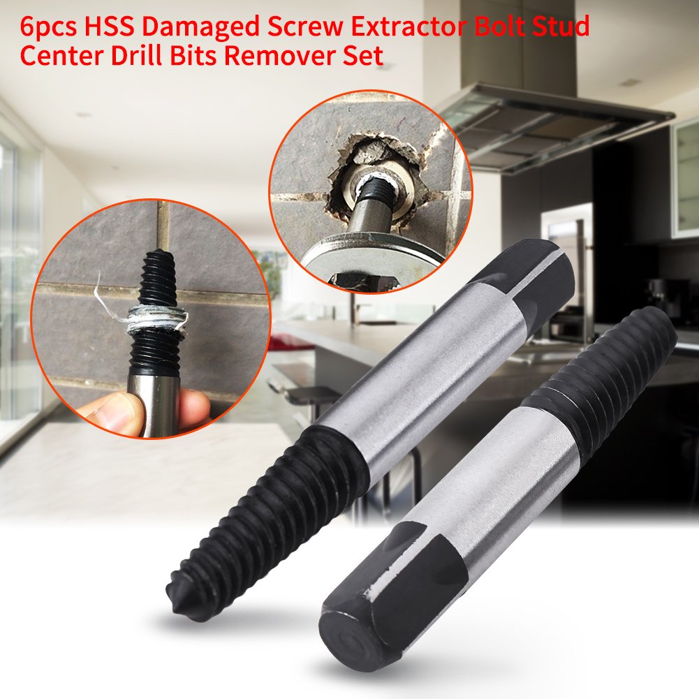 6Pz HSS Danneggiato Estrattore Vite Set 4mm-25mm Spogliato e Bulloni Fastners Rimozione Strumento con Scatola