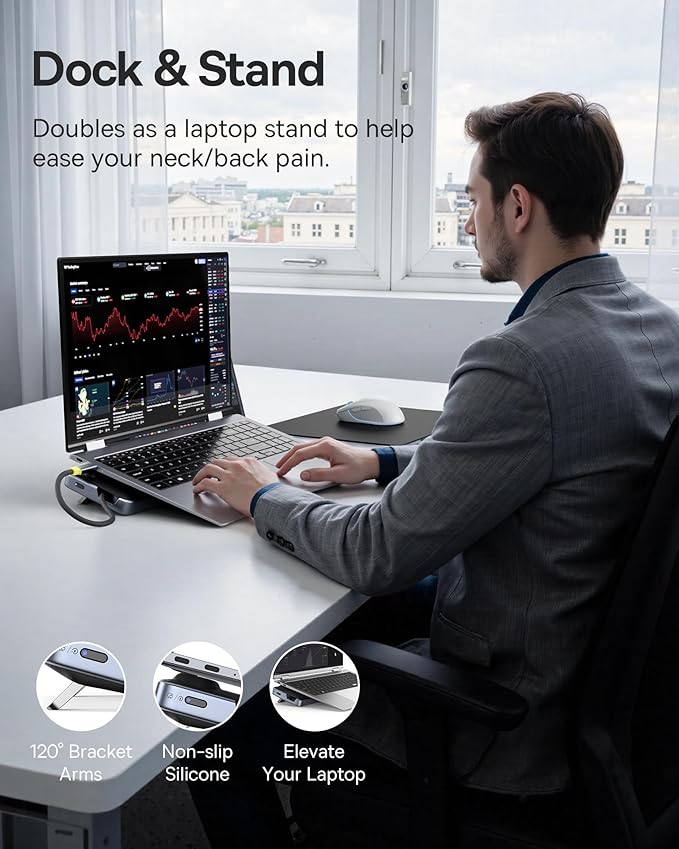 Baseus Docking Station 12 en 1 Triple 4K HDMI/DP PD 100W Hub USB C miniatura 3