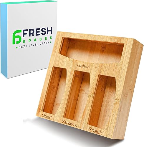 FreshSpaces - Organizador de bolsas Ziplock para cajón - Organizador de bolsas de almacenamiento de alimentos de cocina de bambú organizador de