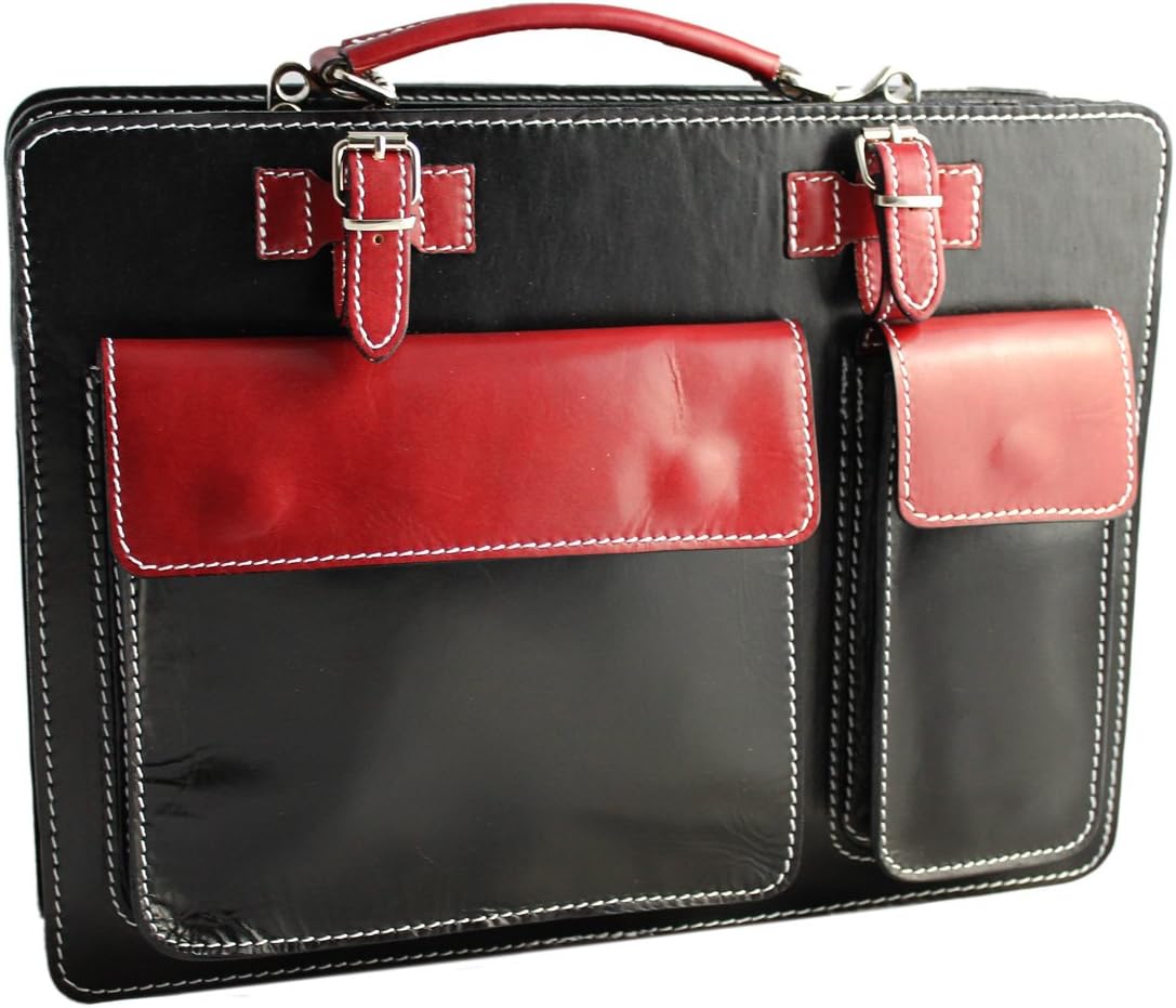 Giglio Classic Style Unisex Italian Hand Crafted Vacchetta Cowhide Leather Document Tablet Briefcase With Strap Made In Italy