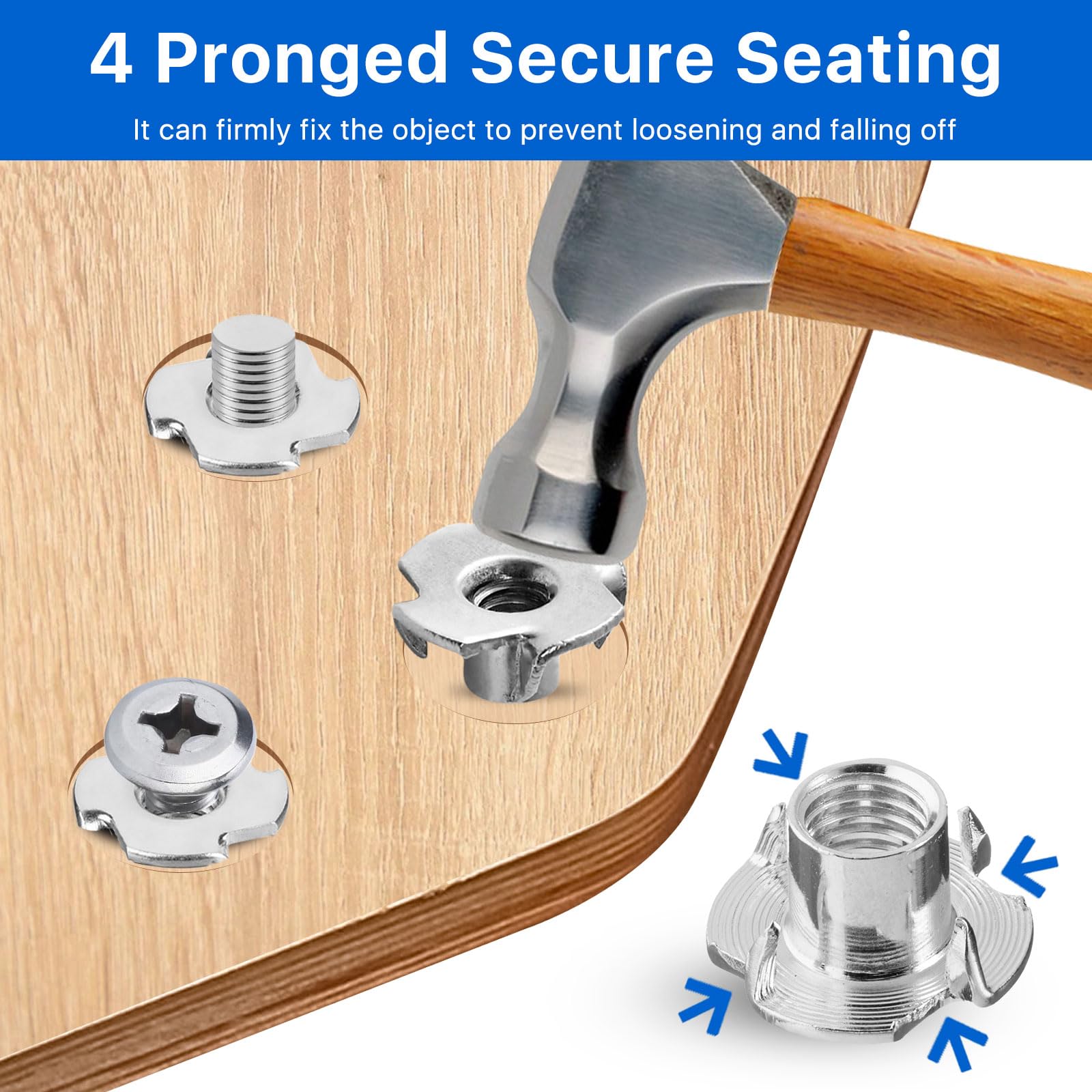 Uxcell 1/4-20 Tee Nuts - 4 Prong T-Nuts, Zinc Plated Carbon Steel, 100Pcs For Woodworking & Furniture - View #13
