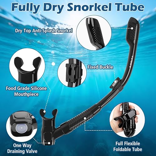 Miniatura 4 de Equipo de esnórquel para adultos, juego de máscara de esnórquel panorámica de 180 antivaho con tubo de esnórquel superior seco, equipo de buceo de