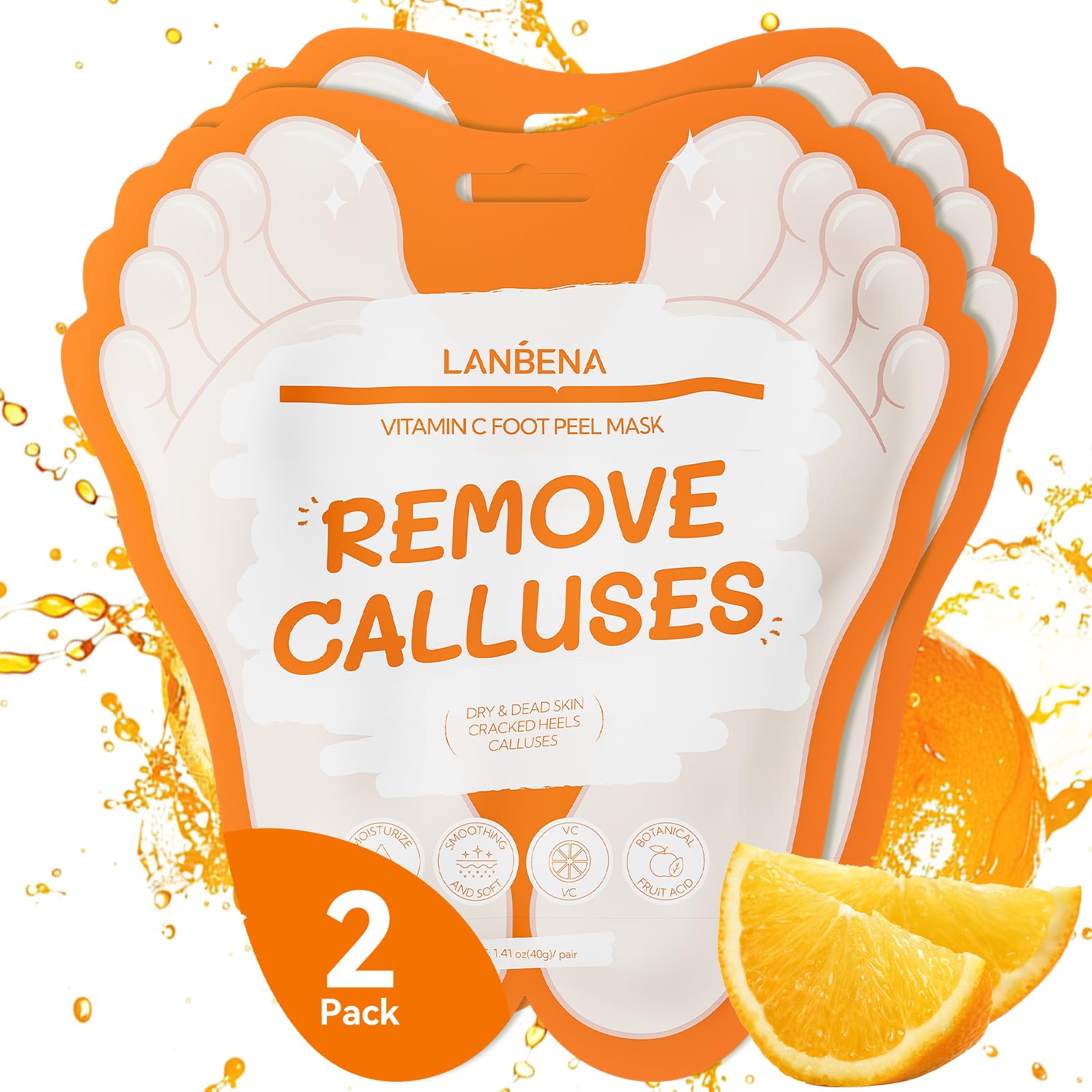 LANBENA Vitamin C Foot Peeling Mask, Foot Mask for Dry Cracked Feet Exfoliator Peel Off Calluses Dead Skin Callus Remover