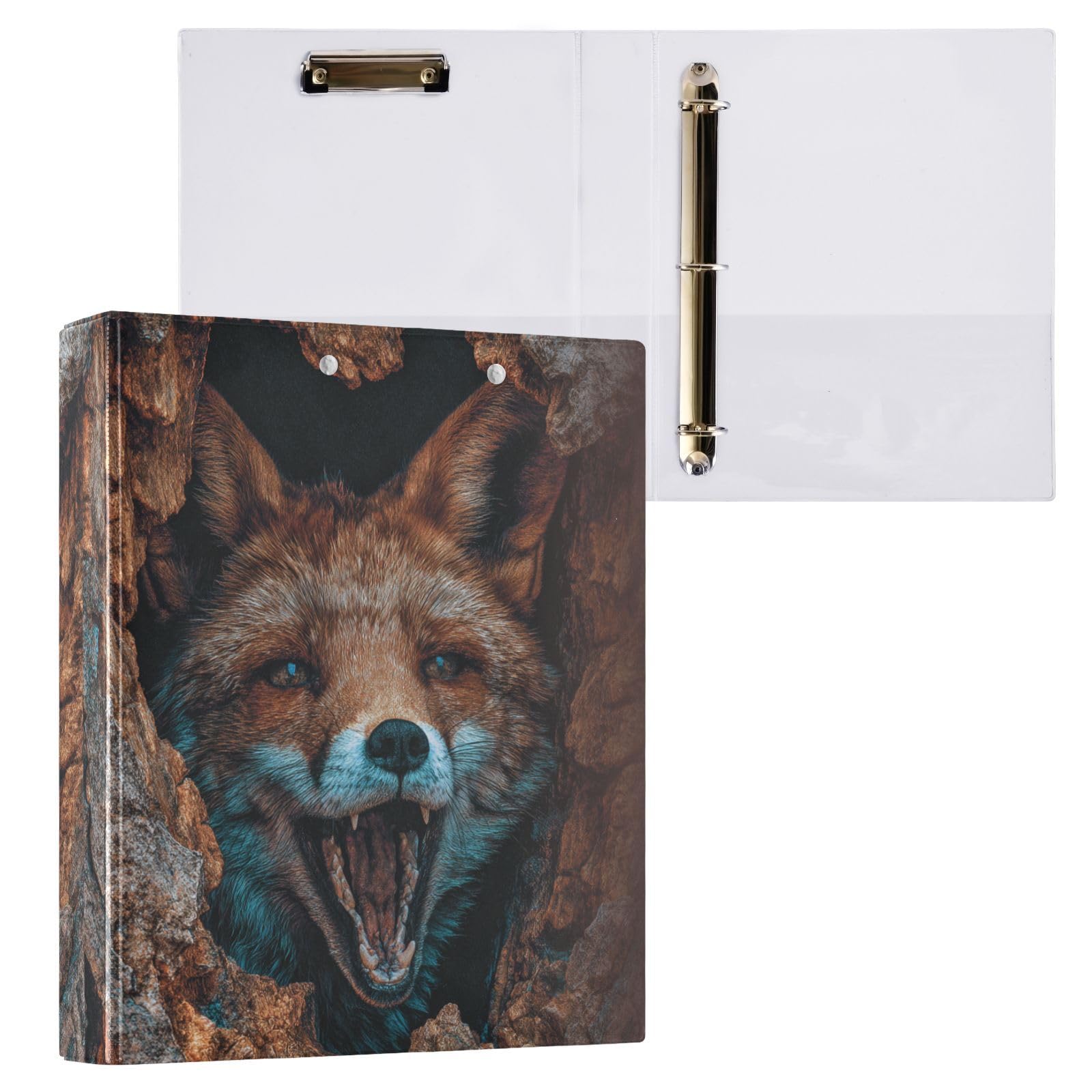 Raccoglitore scolastico da 3,8 cm con divertente volpe in legno 3D