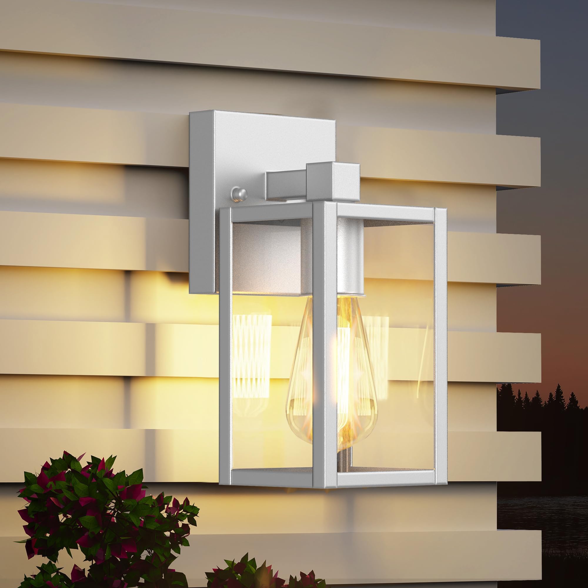 WIHTU Outdoor Lights for House, LED Exterior Front Porch Light Fixtures for Outside, Waterproof Wall Light Outdoor, Sconce Lights for Patio, Garage, Doorway, Entryway (Silver)