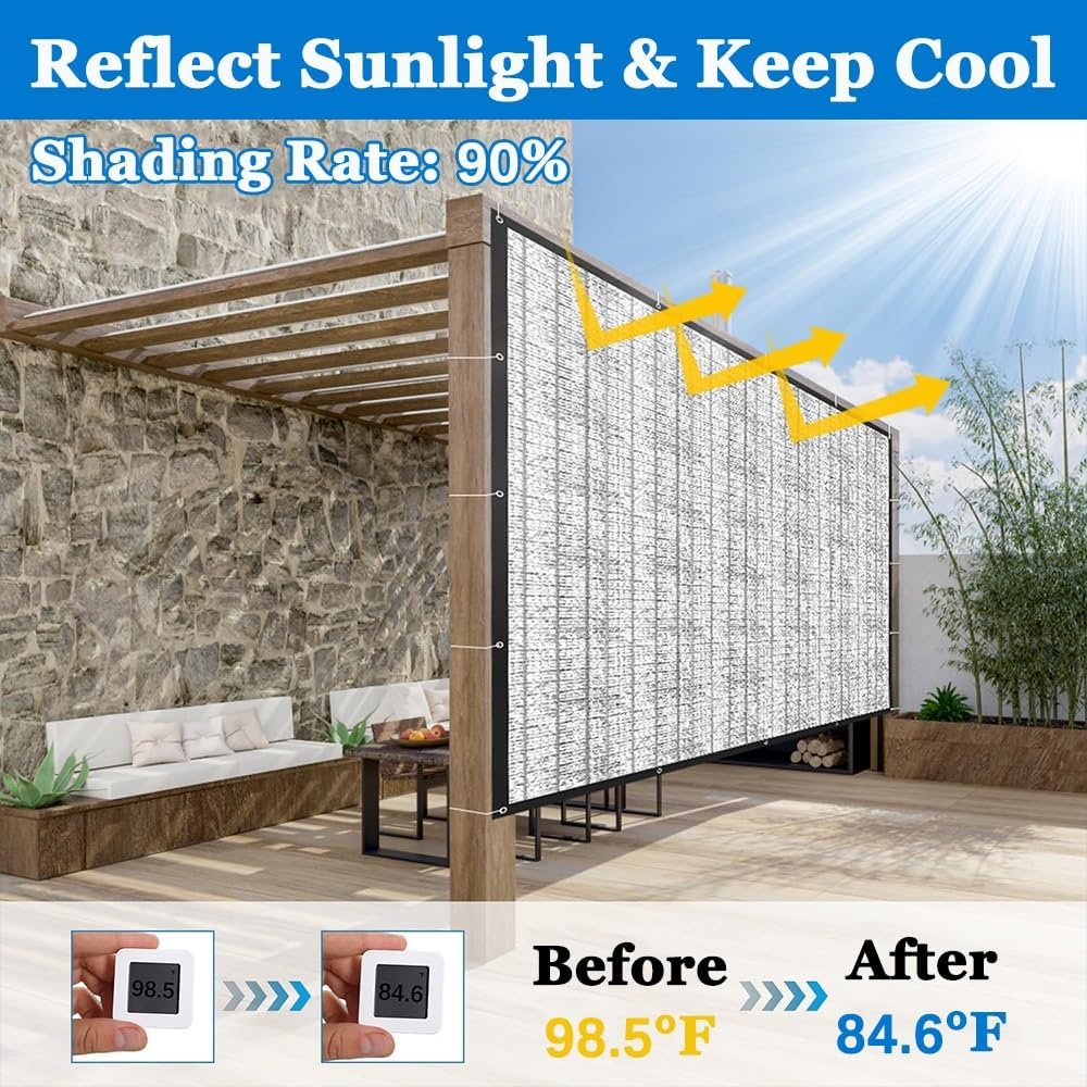 Reflective Aluminum Shade Cloth - Solar Cover for Thermal Insulation, Perfect for Patio, Garden, Balcony, Car, Camping - 3x9.0m (9.9x29.7ft)
