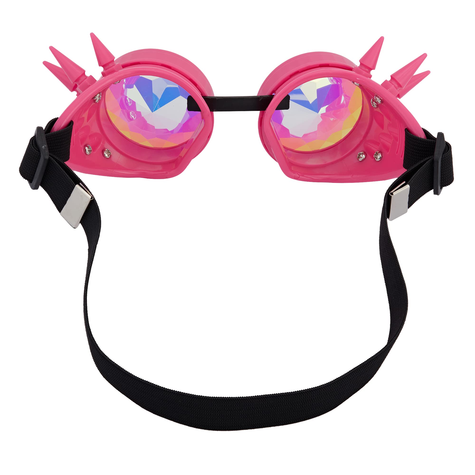OMGREAT Kaleidoscope Glasses for Raves Steampunk Goggles with Rainbow Prism Diffraction Crystal Lenses, Pink (Spiked) - Image 7