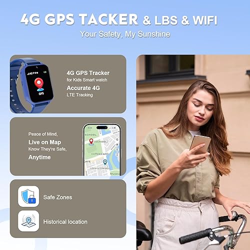 Miniatura 2 de Reloj inteligente 4G para niños y niñas con rastreador GPS, reloj inteligente para niños, llamada telefónica, videollamada SOS para niños, regalo de