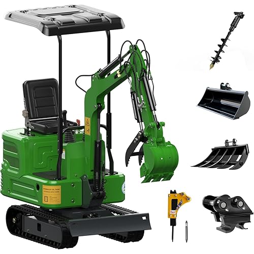 1.2 Ton Mini Excavator, 13.5HP Gasoline Powered Compact Digger with EPA Certificate, Tracked Backhoe for Trenching, Farming, Landscaping, Curbside delivery (green5)