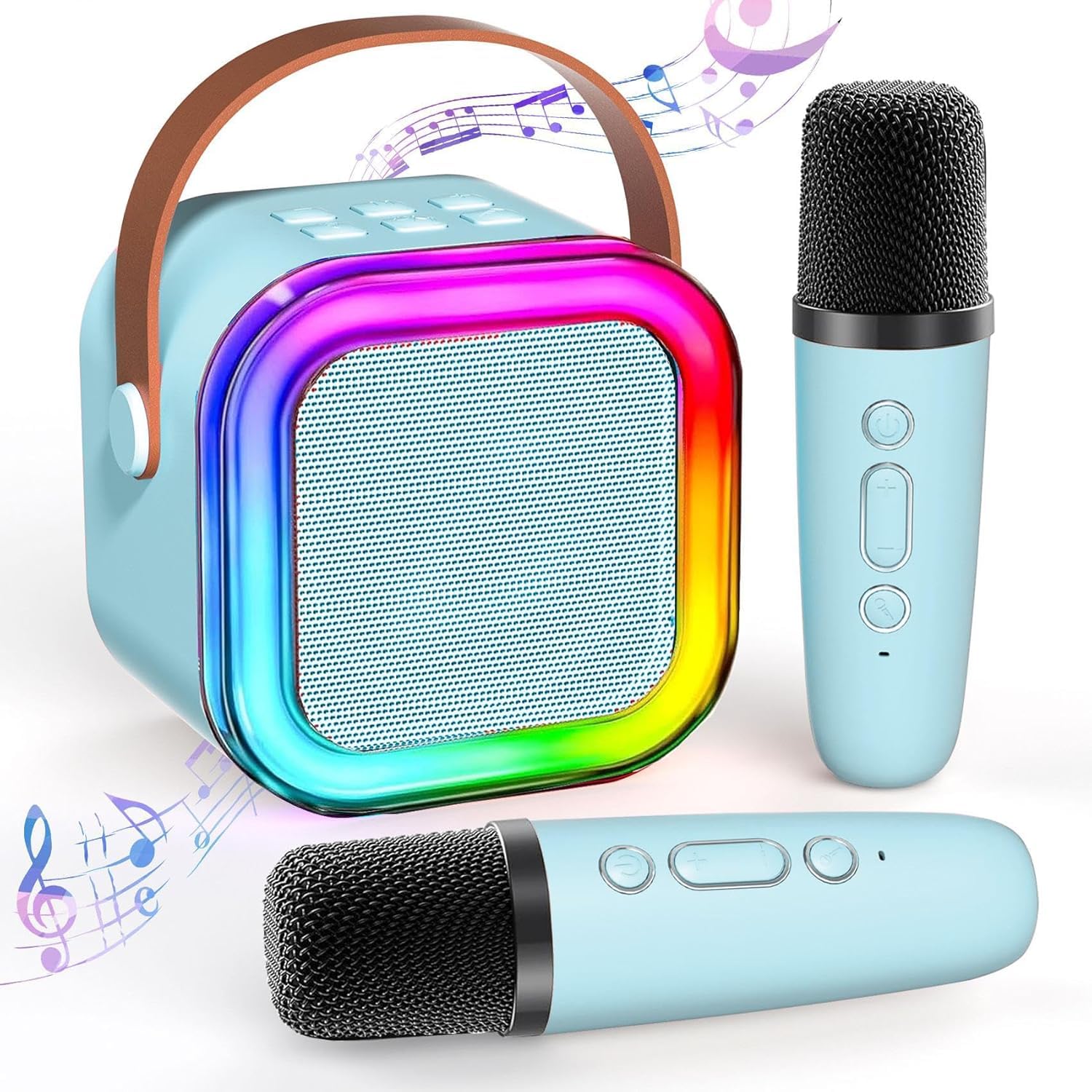 TAEMVV Mini Karaoke Machine for Kids,Portable BT Speaker with 2 Wireless Microphones and LED Light Holiday Birthday Gift Toy for Boys and Girls Teens Over 4,5,6,7,8,9,10,11,12+ Years Old（Pink） — view 10