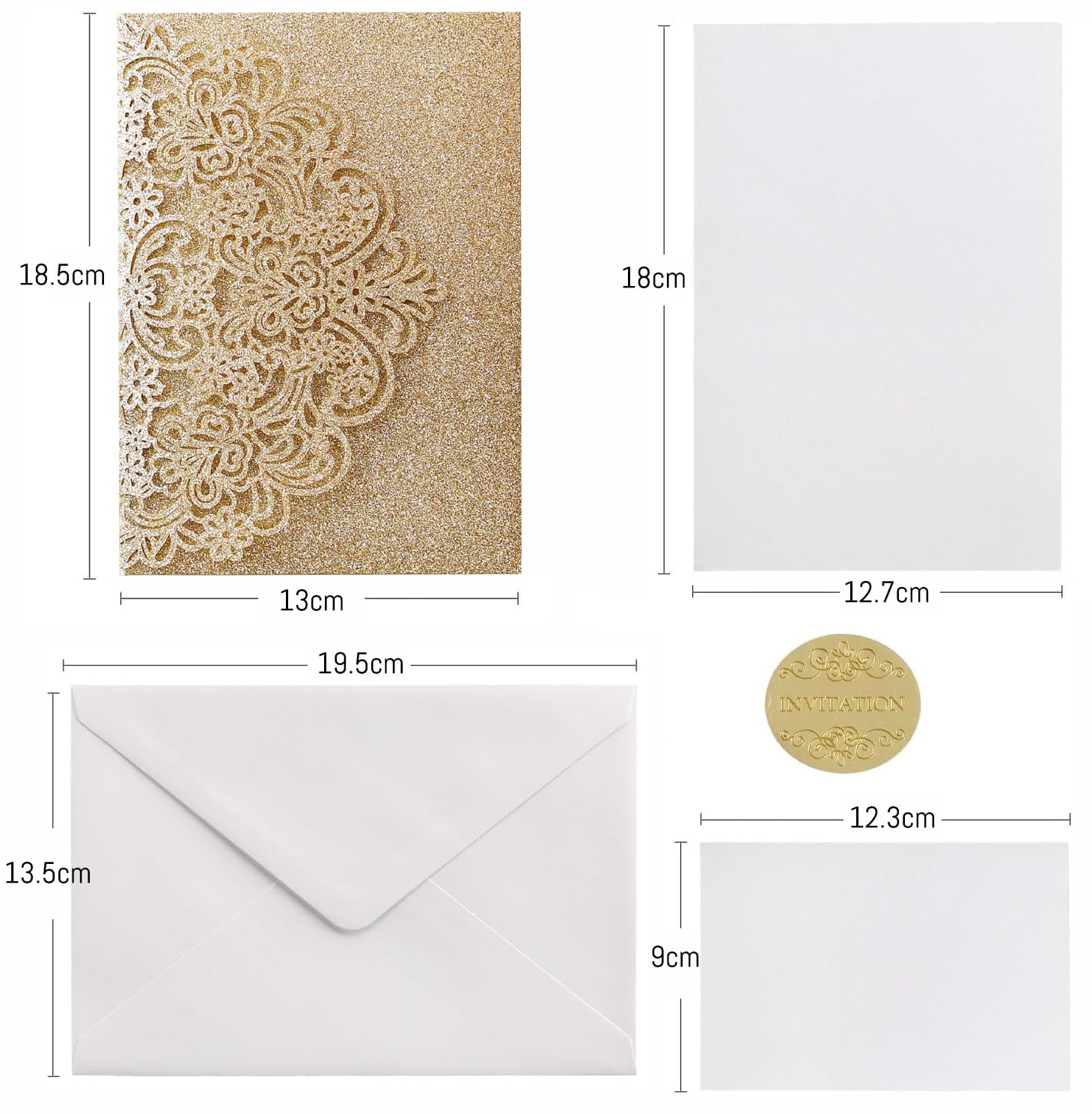 Hosmsua 20x Gold Dreifaltige Lasergeschnittene Einladungskarten Set mit Antwortkarte & Umschlägen, Gold Glitzer Floral Design Einladungen für Hochzeit Geburtstag Hochzeitsjubiläum & Feierlichkeiten