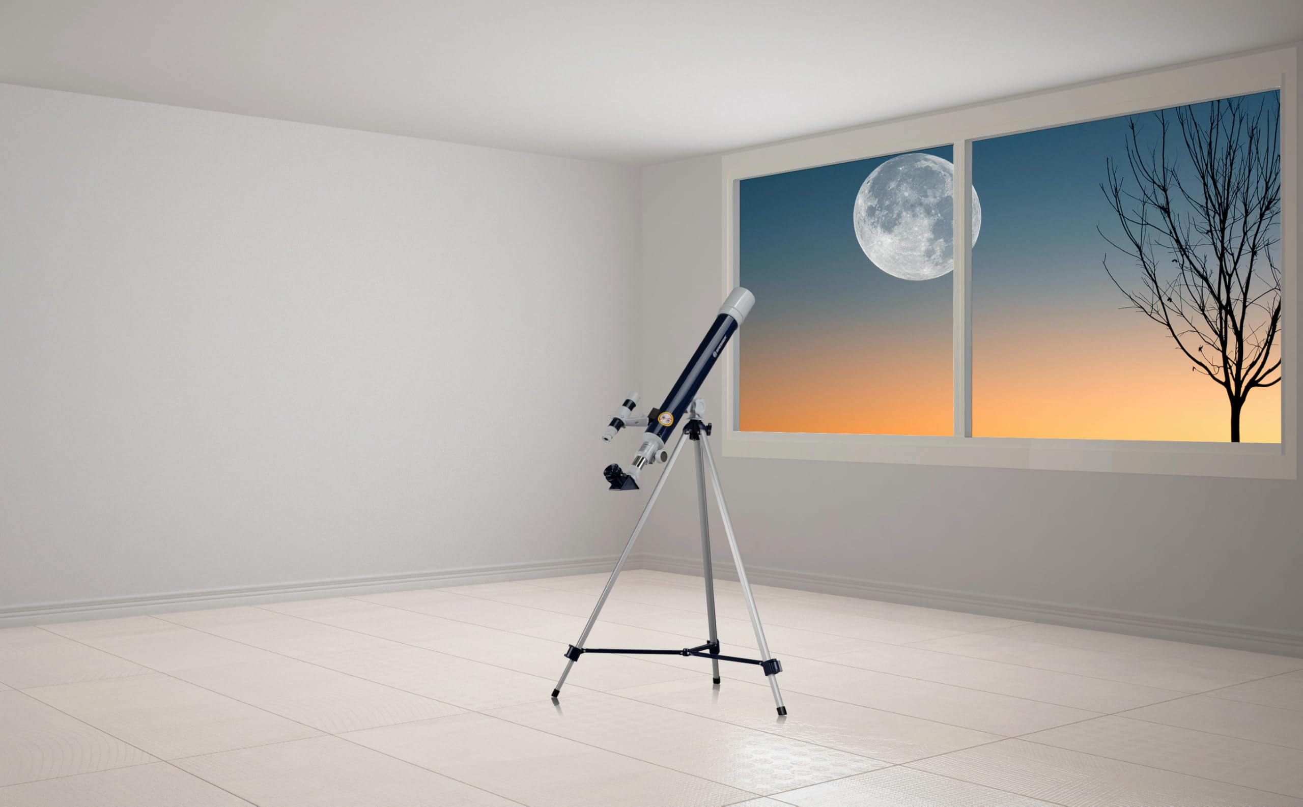 Bresser telescopio de Lentes Herkules 50/600, Apertura de 50 mm, Aumento de 30-150x, Montura acimutal, 3 oculares, Filtro Lunar, Espejo cenital