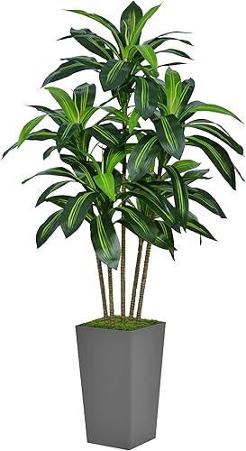 ASTIDY Árbol de Dracaena artificial de 5 pies, árbol sintético con maceta alta negra, planta de suelo de yuca tropical falsa en maceta, árbol de