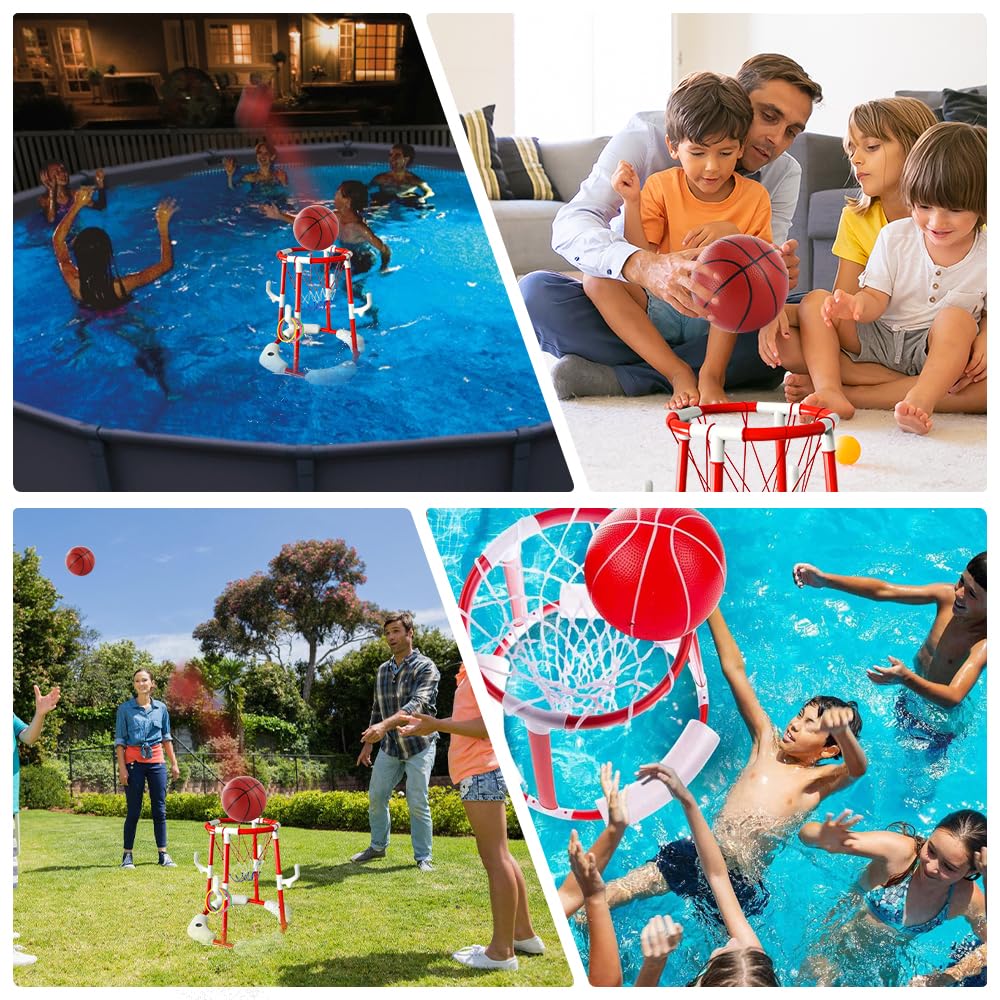 Pool Basketballkorb, Wasser Basketballkorb mit Poolbällen, Wurfringe und Pumpe, Basketballkorb Pools, 1Pool Basketball, 1Pool Spielzeug Kinder und Erwachsene für Draußen Familien Pool Party