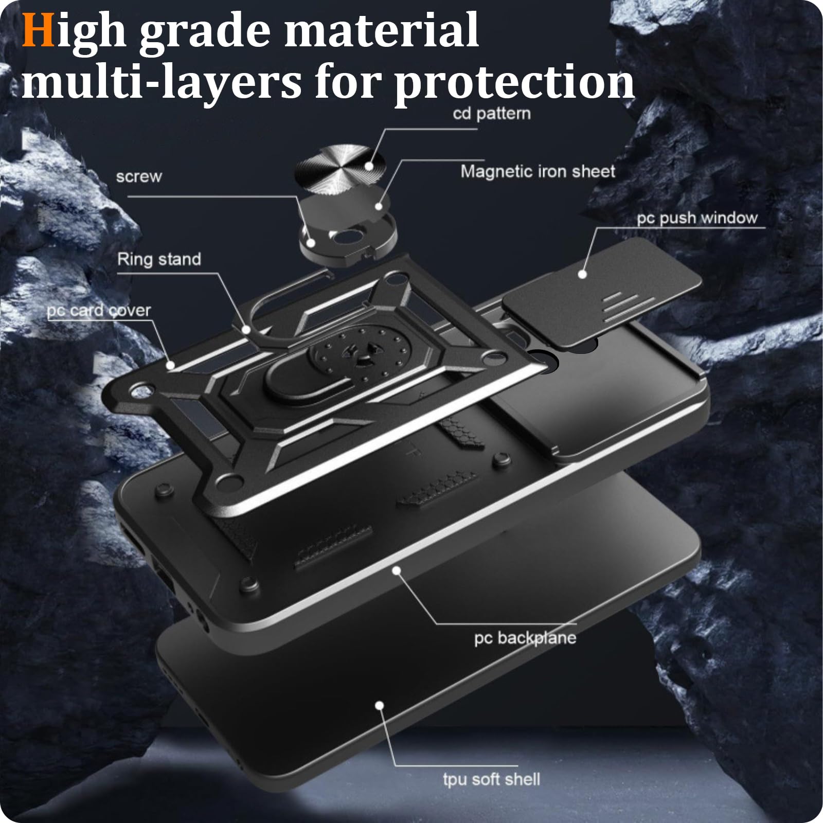 Custodia Per Motorola Edge 50 Neo – Antiurto Con Copri Fotocamera Scorrevole E Anello Girevole 360° - 2