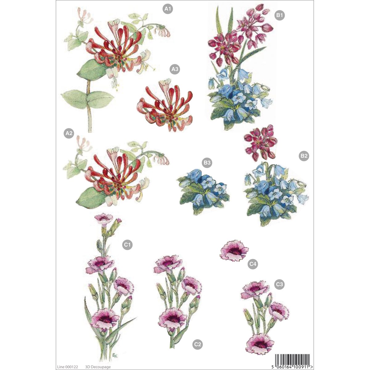 Craft UK Die-Cut Decoupage Sheet - Floral #122