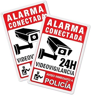 Cartel Videovigilancia - Placa alarma - Aviso a Policía Adhesiva Material de Aluminio - 20X30CM - 2ud