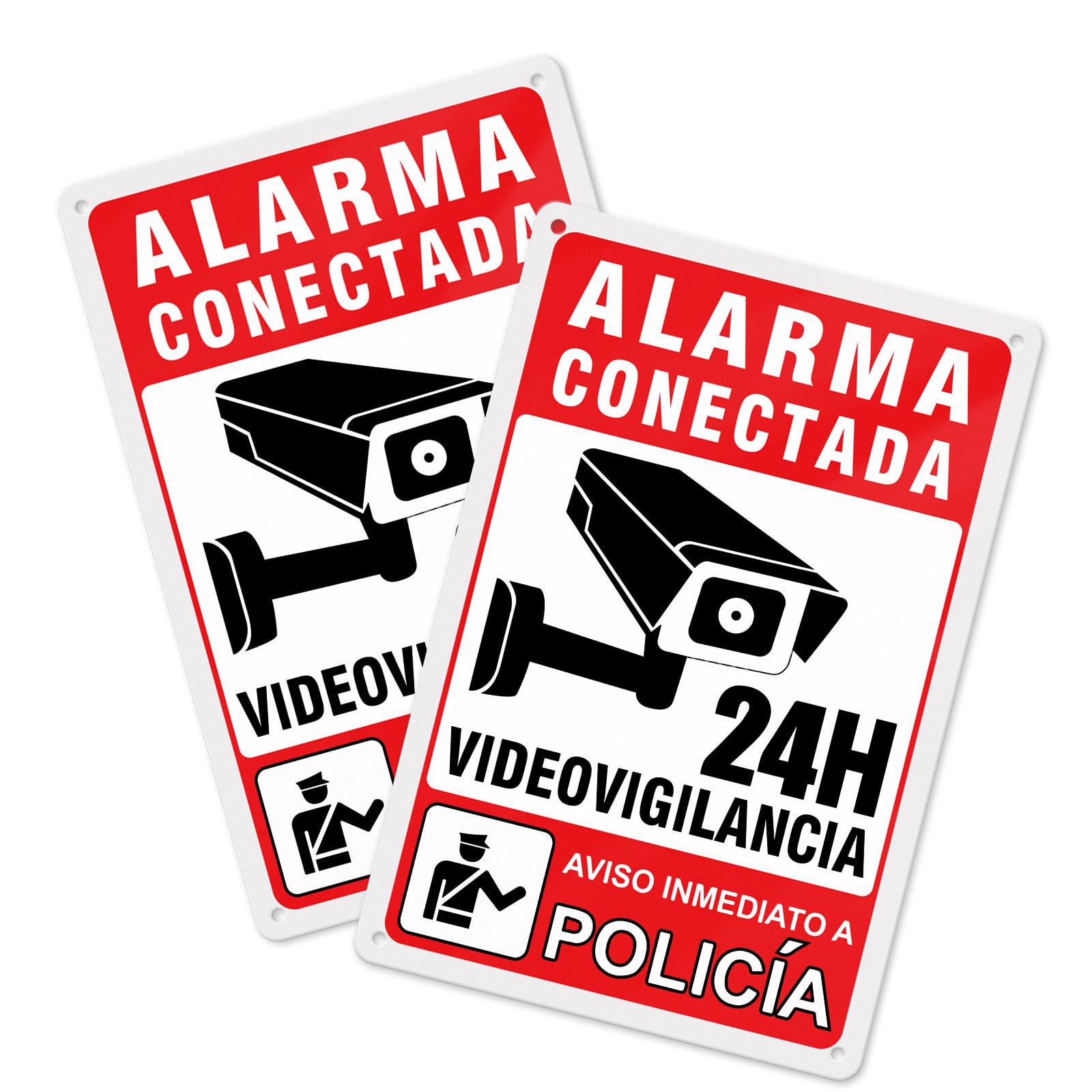 Cartel Videovigilancia - Placa alarma - Aviso a Policía Adhesiva Material de Aluminio - 20X30CM - 2ud