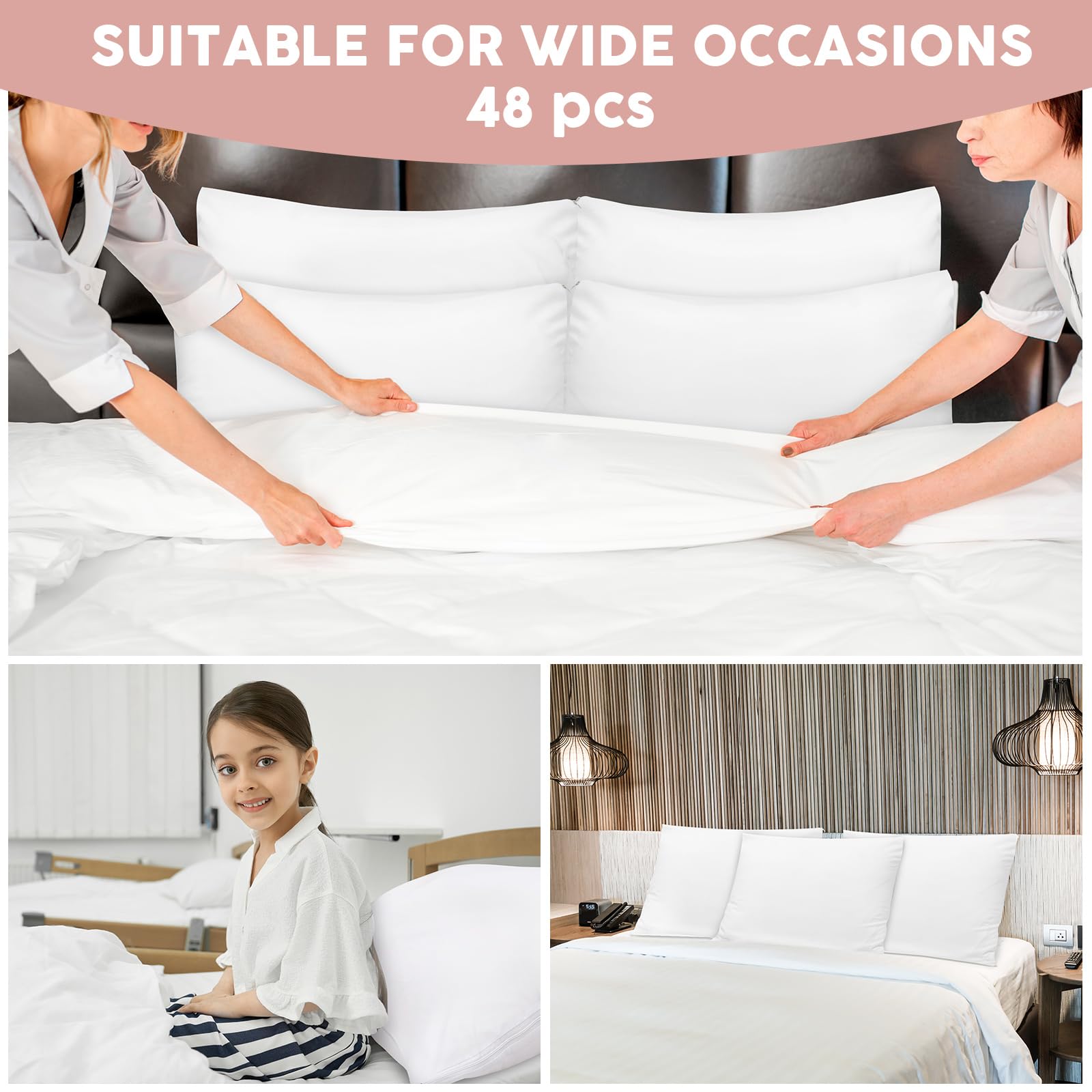Shimeyao 48 fundas de almohada con cremallera, fundas de almohada estándar a granel, suaves, transpirables, de satén de algodón, protección contra el polvo, fundas de almohada blancas para el hogar,