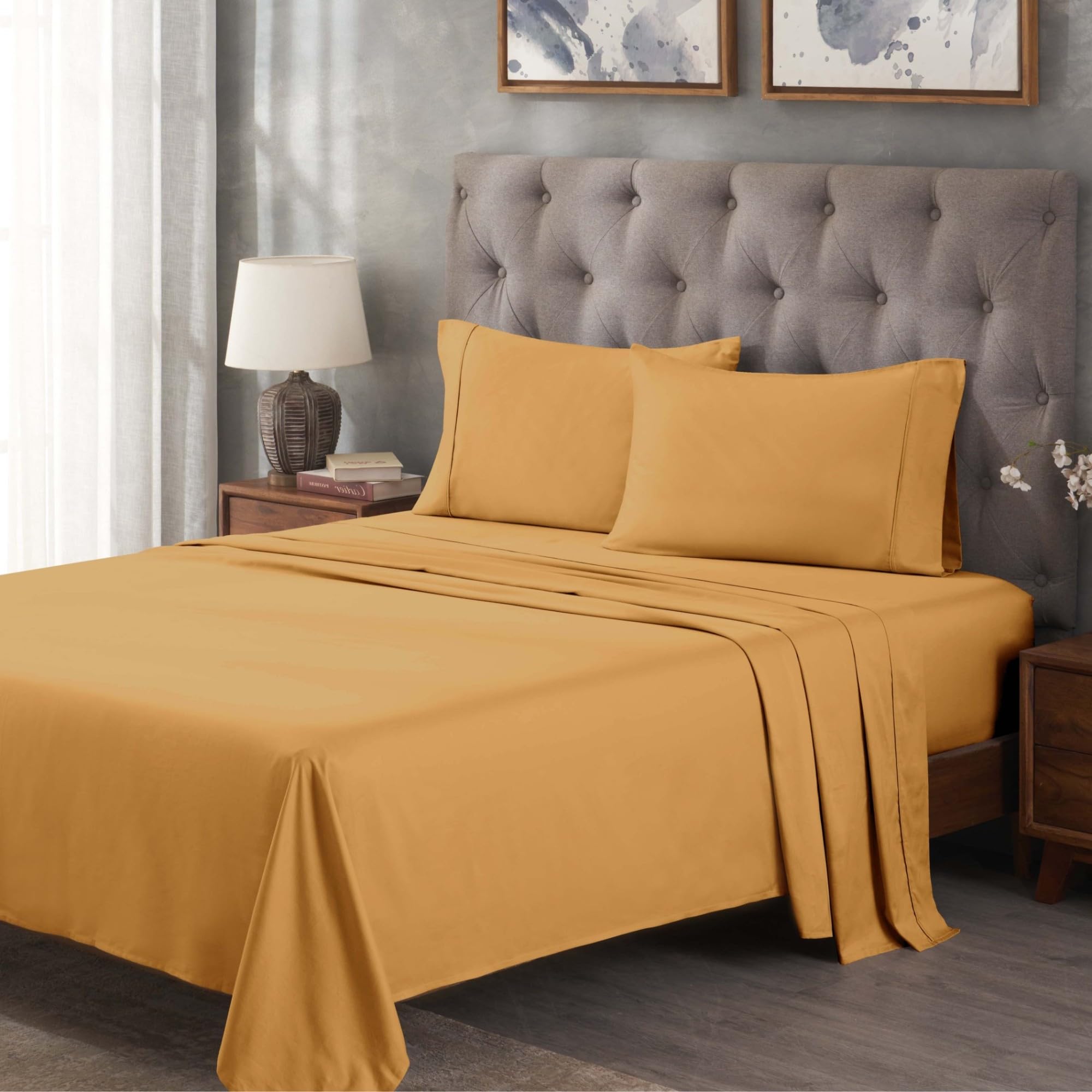 Superior Set di lenzuola in cotone egiziano a 300 fili, lenzuola per camera da letto, essenziali, Home Basics, 1 lenzuolo con angoli elasticizzati con tasca profonda, 1 lenzuolo piatto, 2 federe,