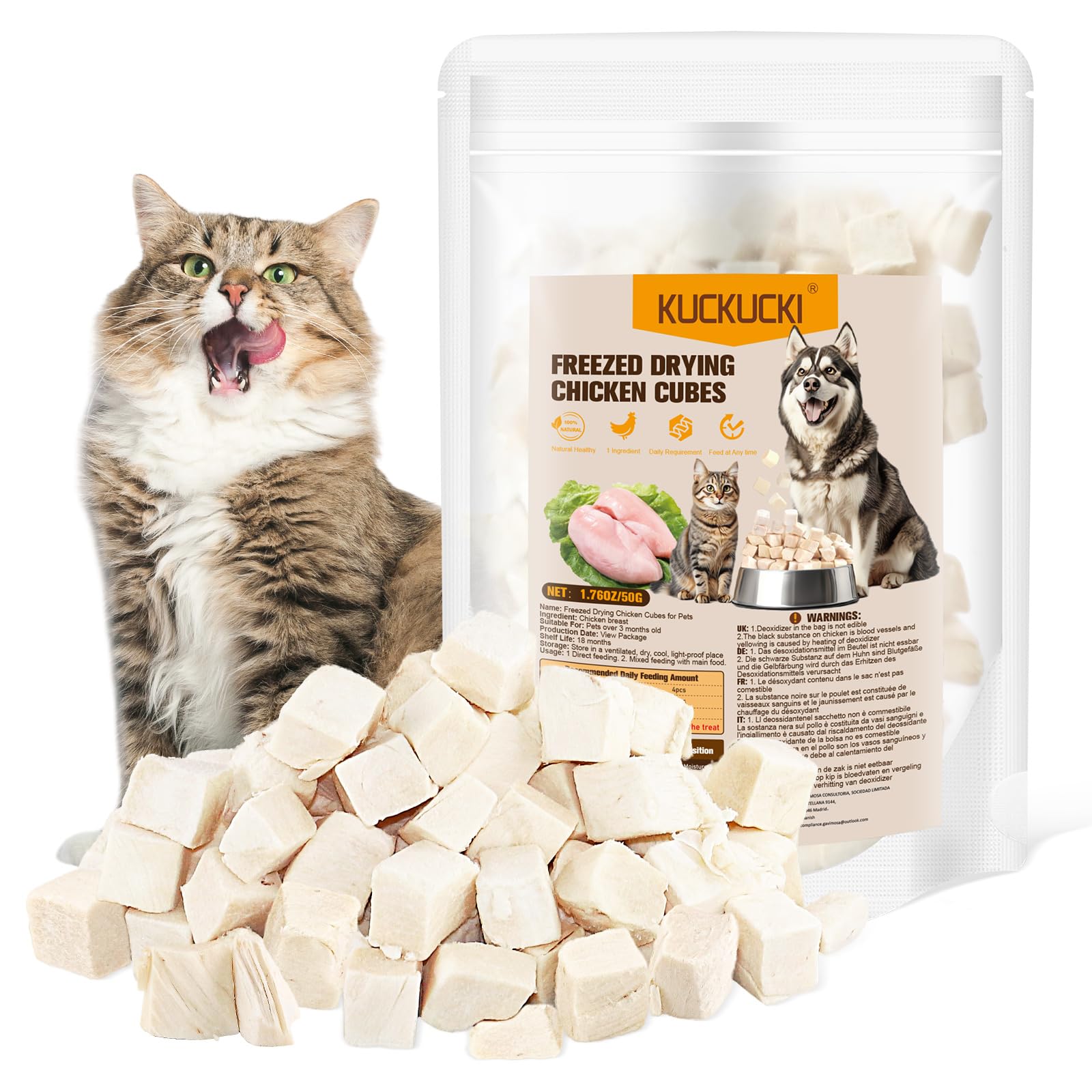50g Gefriergetrocknete Snacks für Katzen, Monoprotein Snack Katze, Knuspriger Katzensnack mit Huhn Katzen Leckerlies