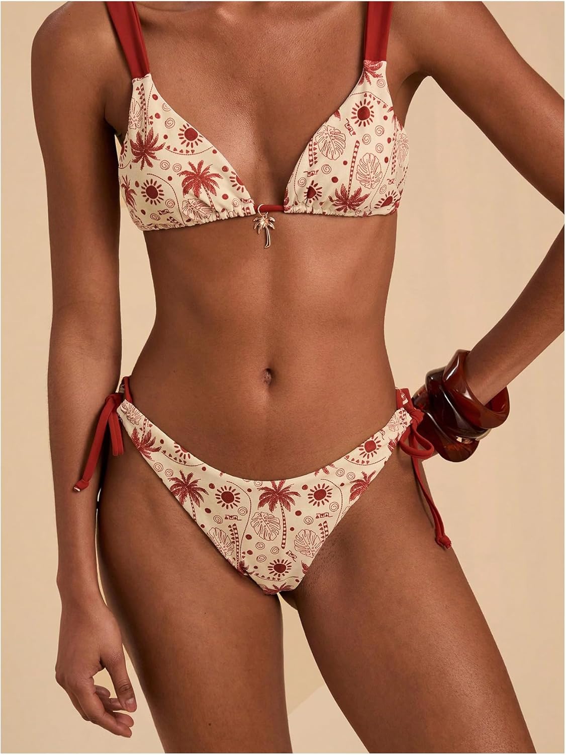 WDIRARA Women's Graphic Boho Bikini Sets Triangle String Swimsuit Tie Side 2 Piece Bathing Suit - Image 6