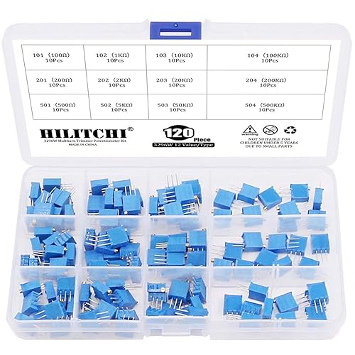 Hilitchi 120 piezas [100 a 500K] ohmios 3296W Multiturn Trimmer Potenciómetro Surtido Kit - [12 Valores]