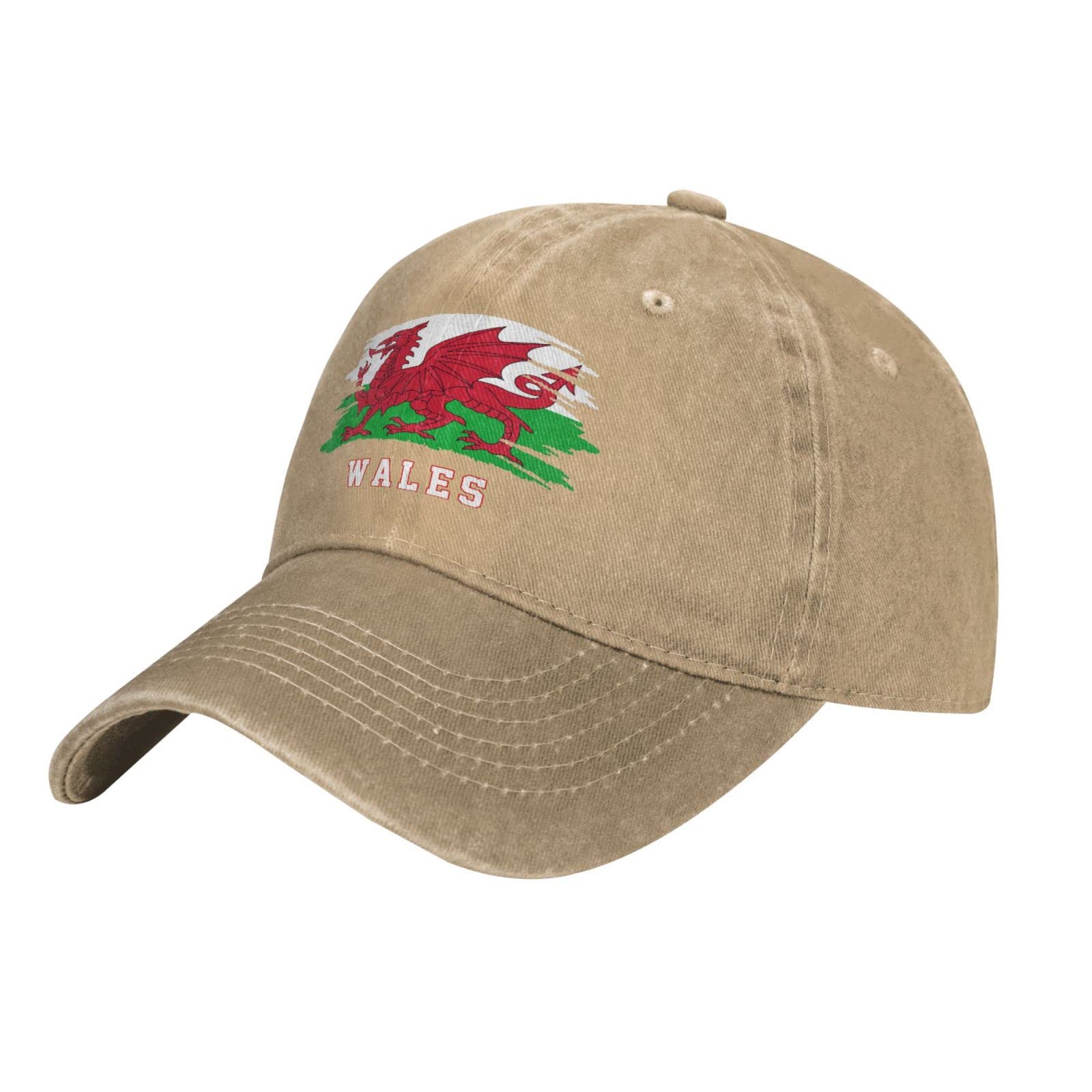 Sand Color Washed Denim Wales Flag Welsh Baseball Cap Men Vintage Cotton Hat Unisex Dad Trucker Hats Women