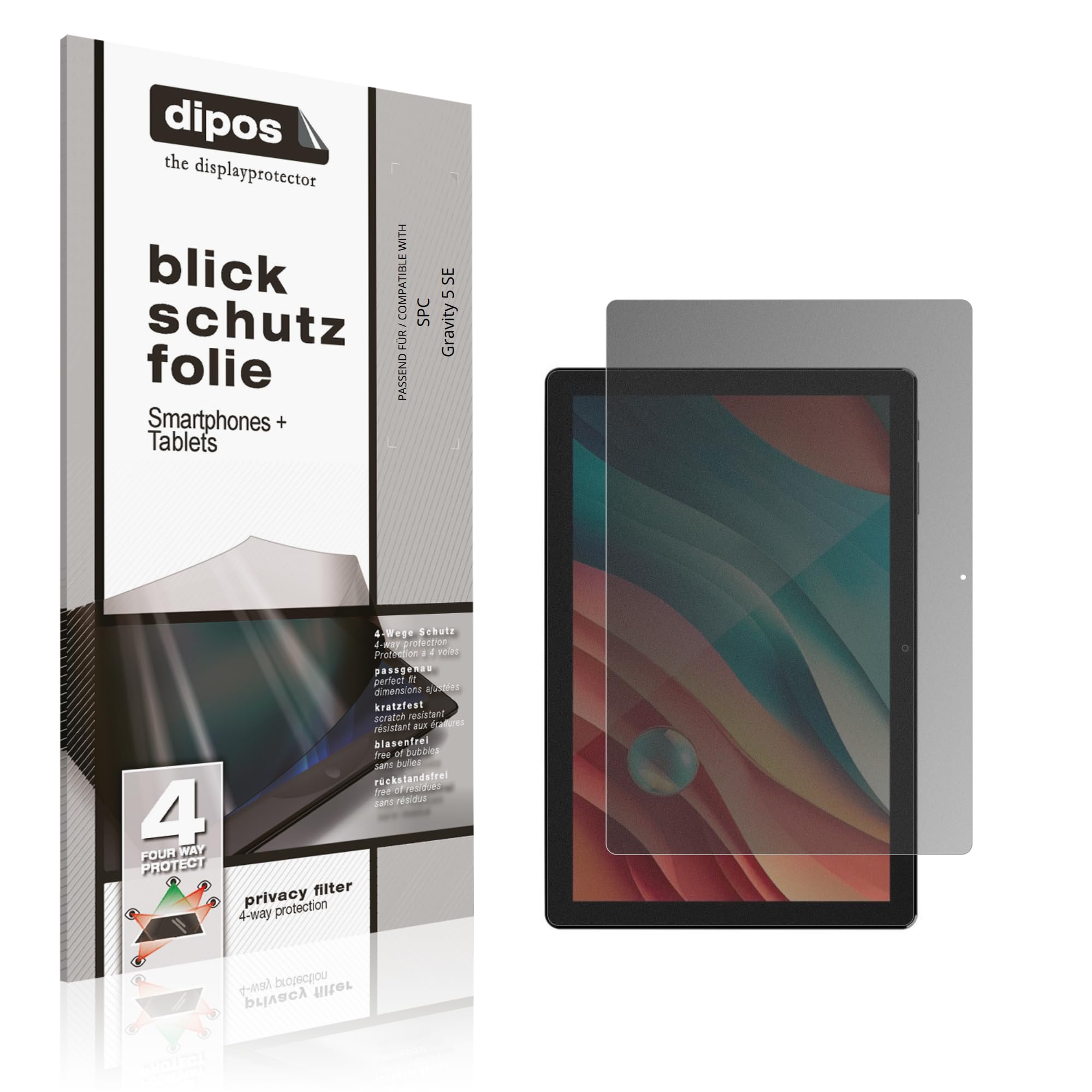 dipos Protector de Pantalla Antiespía para SPC Gravity 5 SE | Película protectora mate, filtro de privacidad 4 vías, ajuste perfecto, antiarañazos, sin burbujas, autoadhesivo